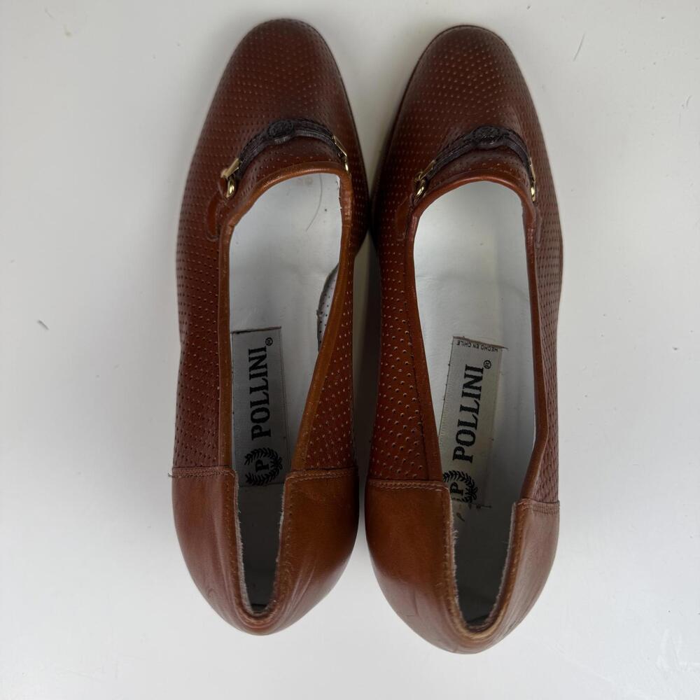 Vintage Pollini Women's Size EU 36.5 US 6.5 Brown Leather Slip On Heels Italian - Picture 5 of 8